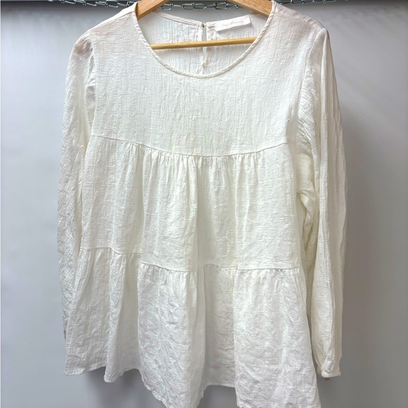 Ces Femme Tops - Ces Femme White Tiered Blouse with Long Sleeves
